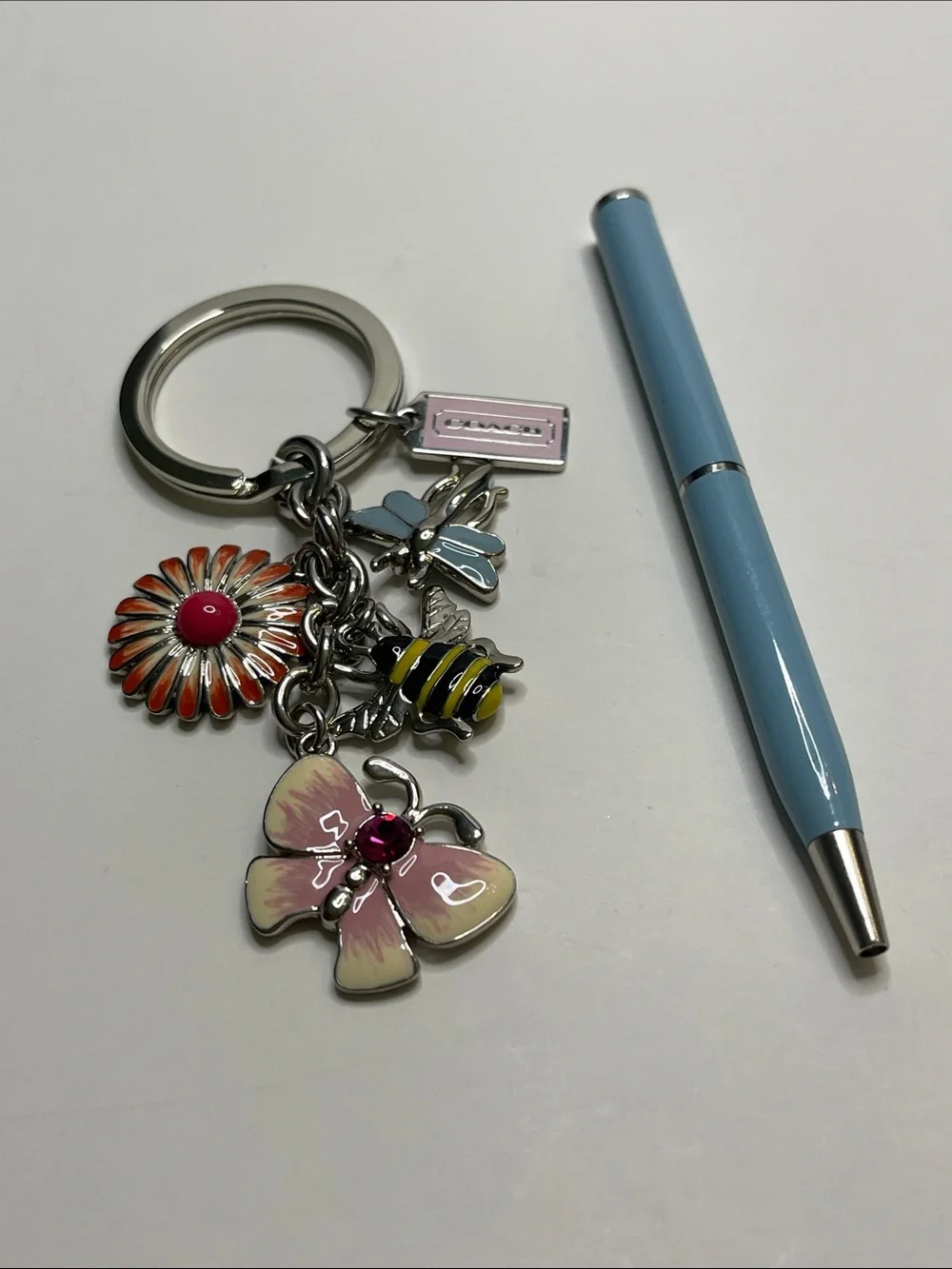 Coach Charm Keychain with Floral, Bee & Butterfly Charms and Coach Pen - Picture 1 of 6
